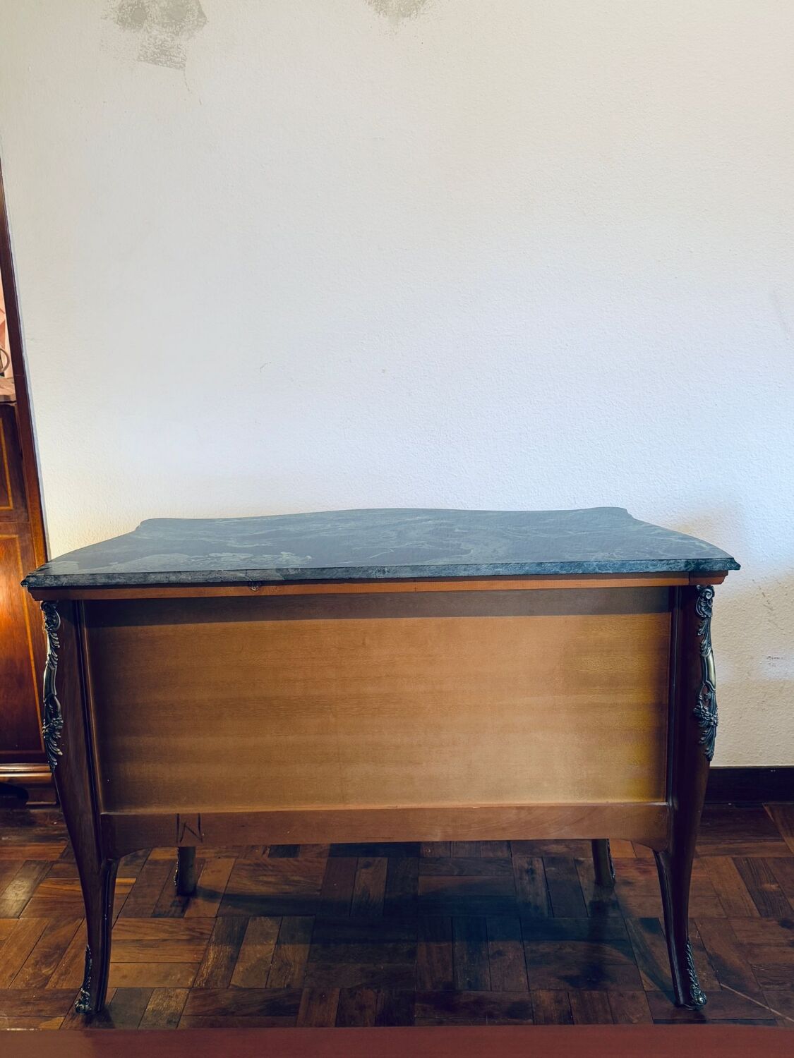Exquisite Louis XV Style Bombé Commode with Musical Marquetry & Marble