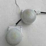 Pair of white and opaline metal wall lights
