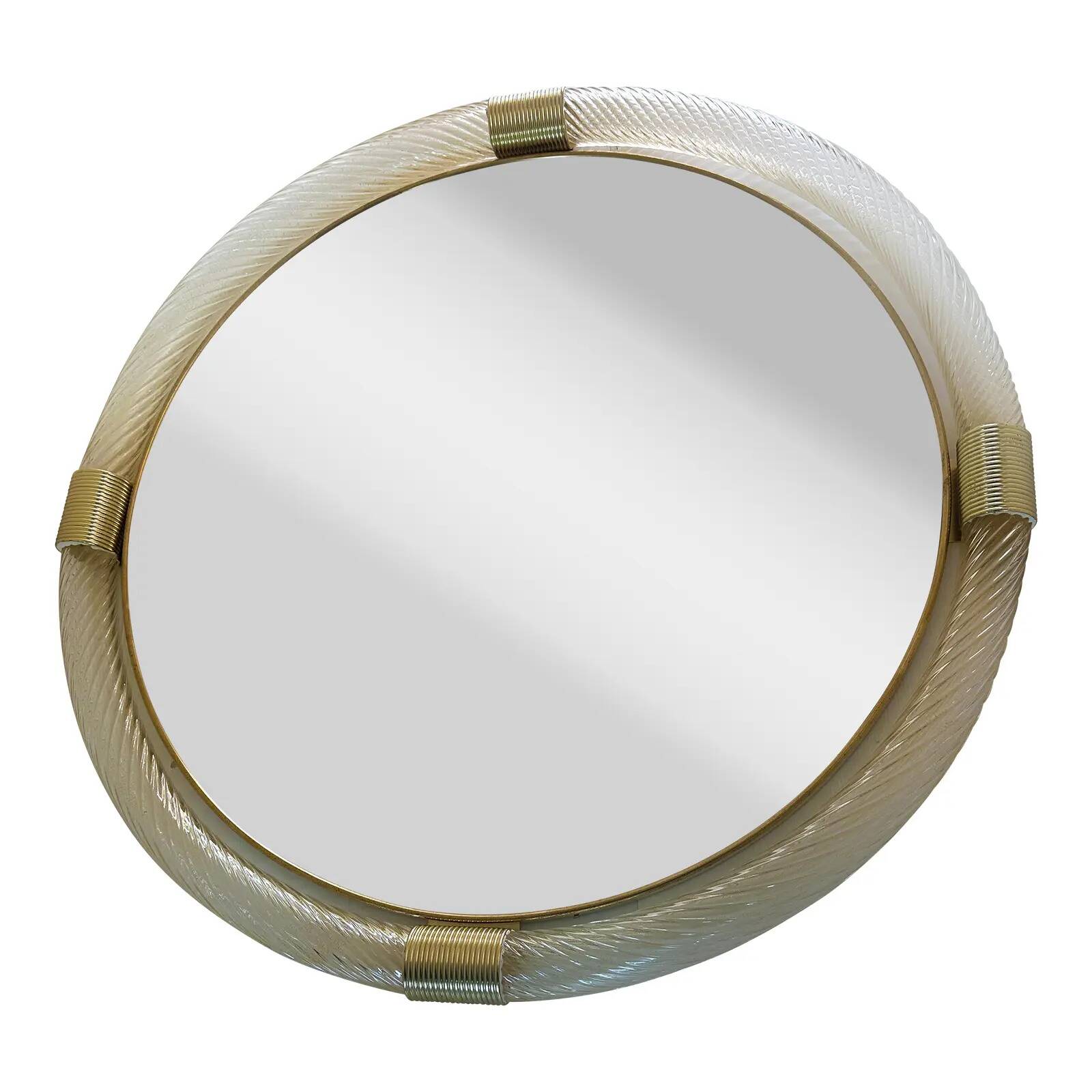 Elegant Round Gold Murano Mirror, Barovier Style