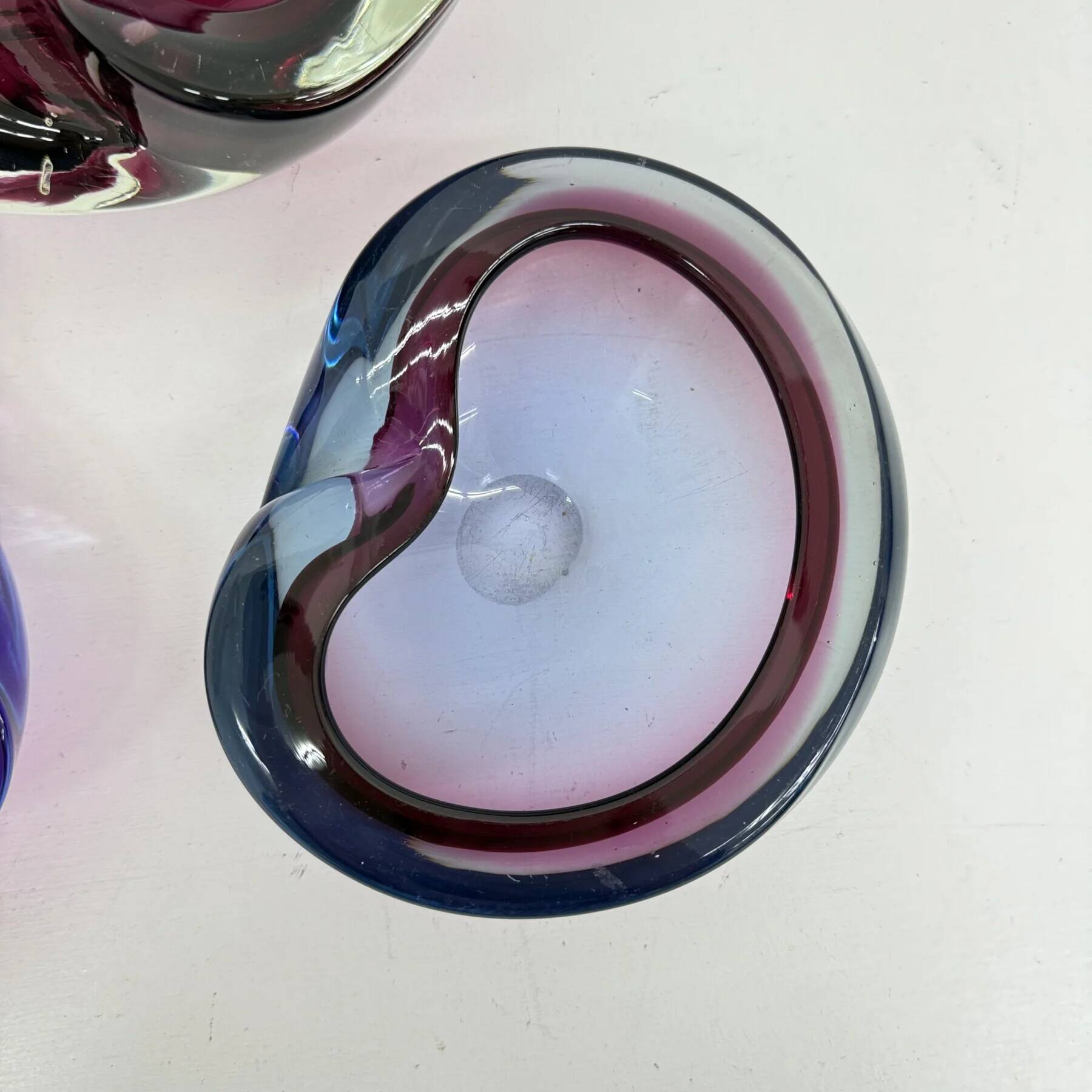 Set of 3 Murano Sommerso pink glass bowls, 1970s