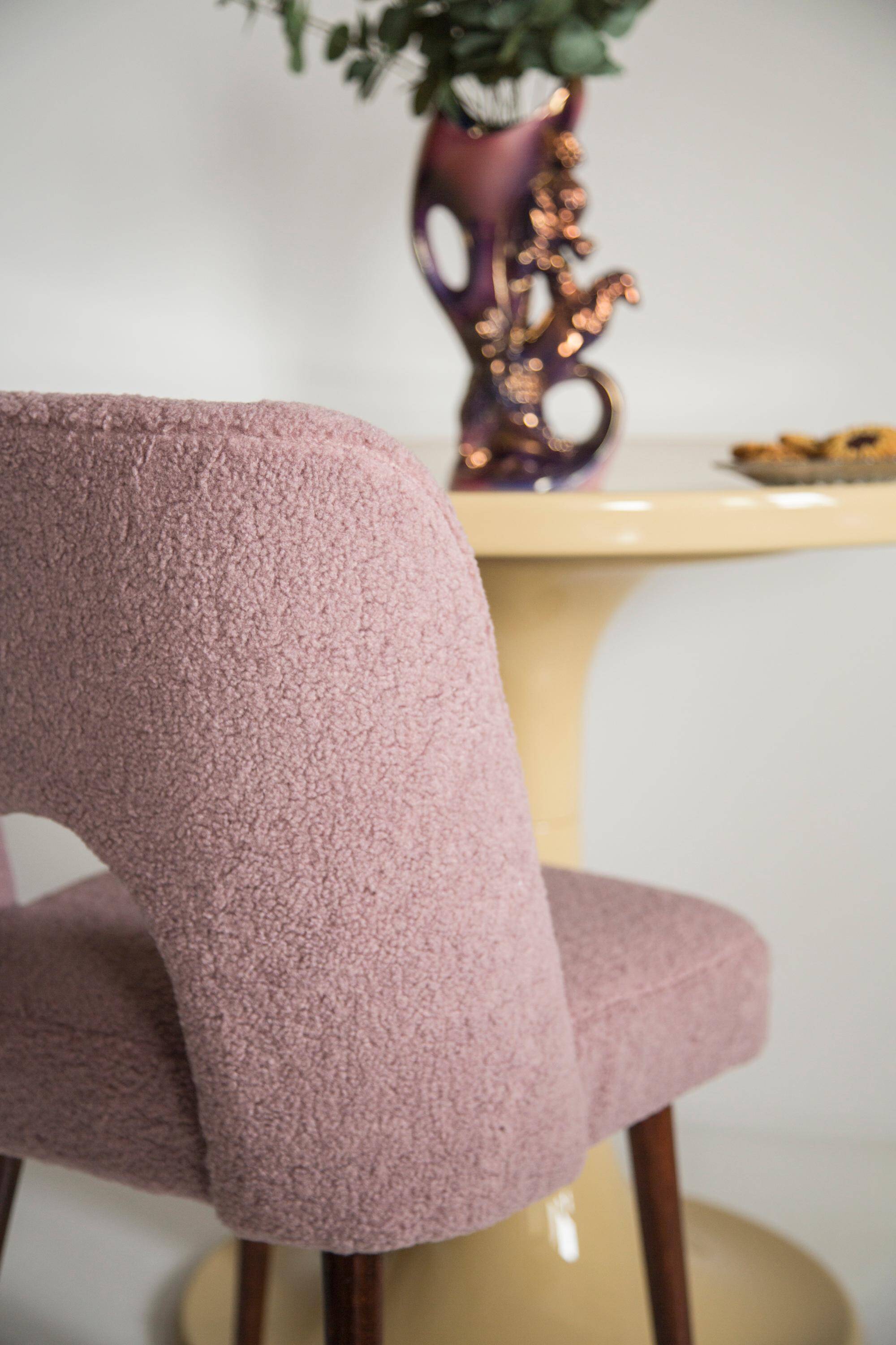 Mid-century pink boucle shell chair, Europe, 1960s