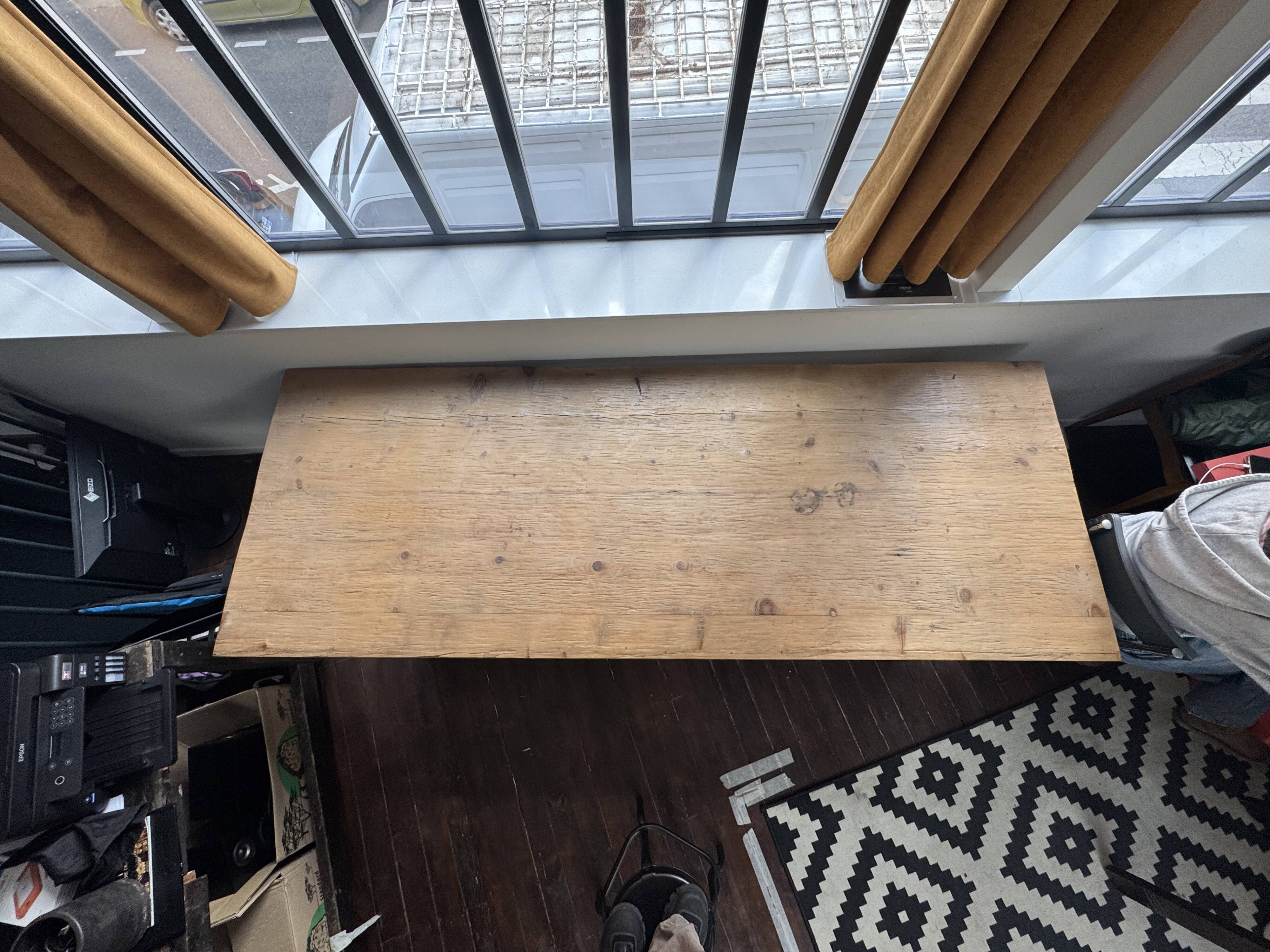 Contemporary farmhouse table – Solid reclaimed elm – One-piece tabletop