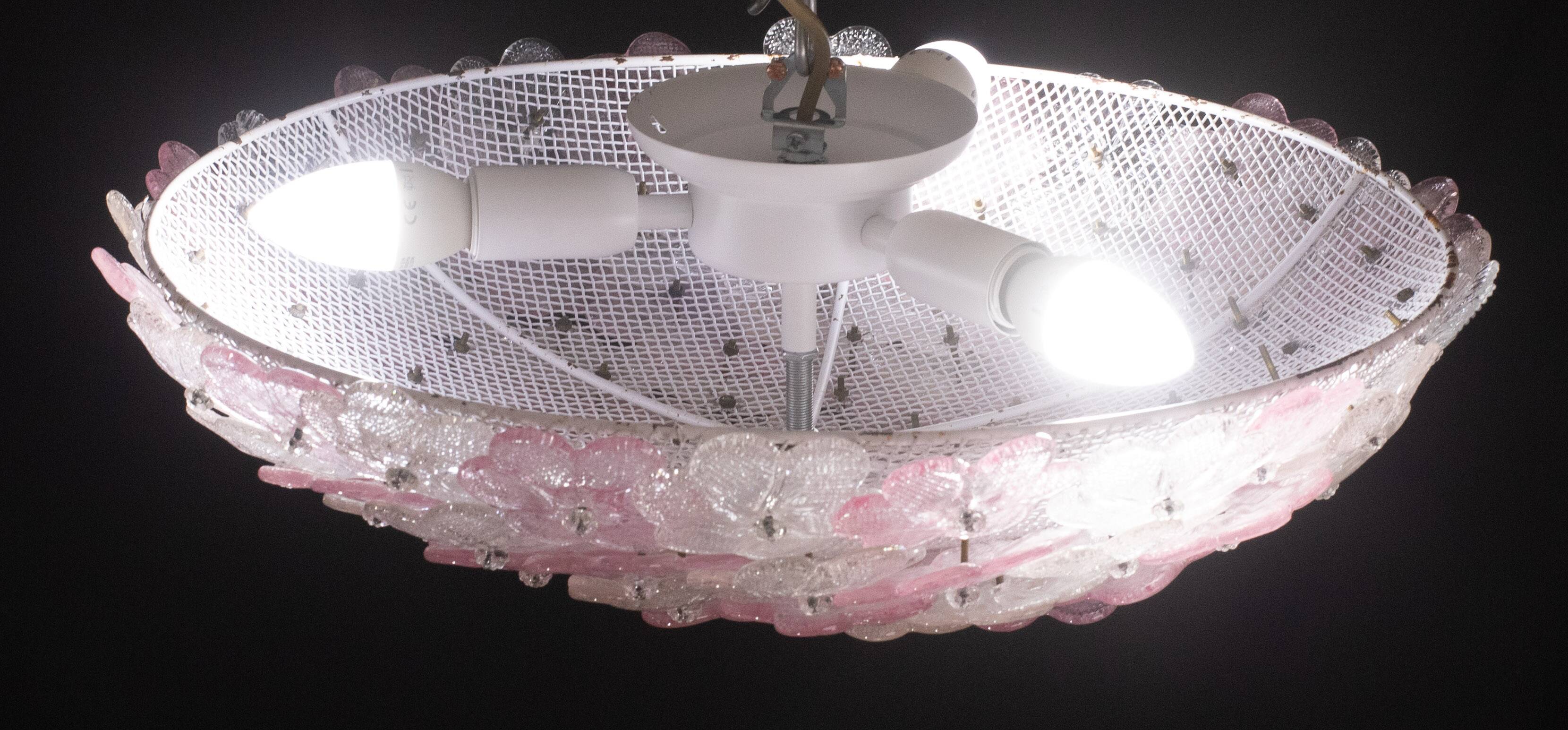 Charming Large Size Murano Ceiling Light Pink Flower by Seguso for Venini,