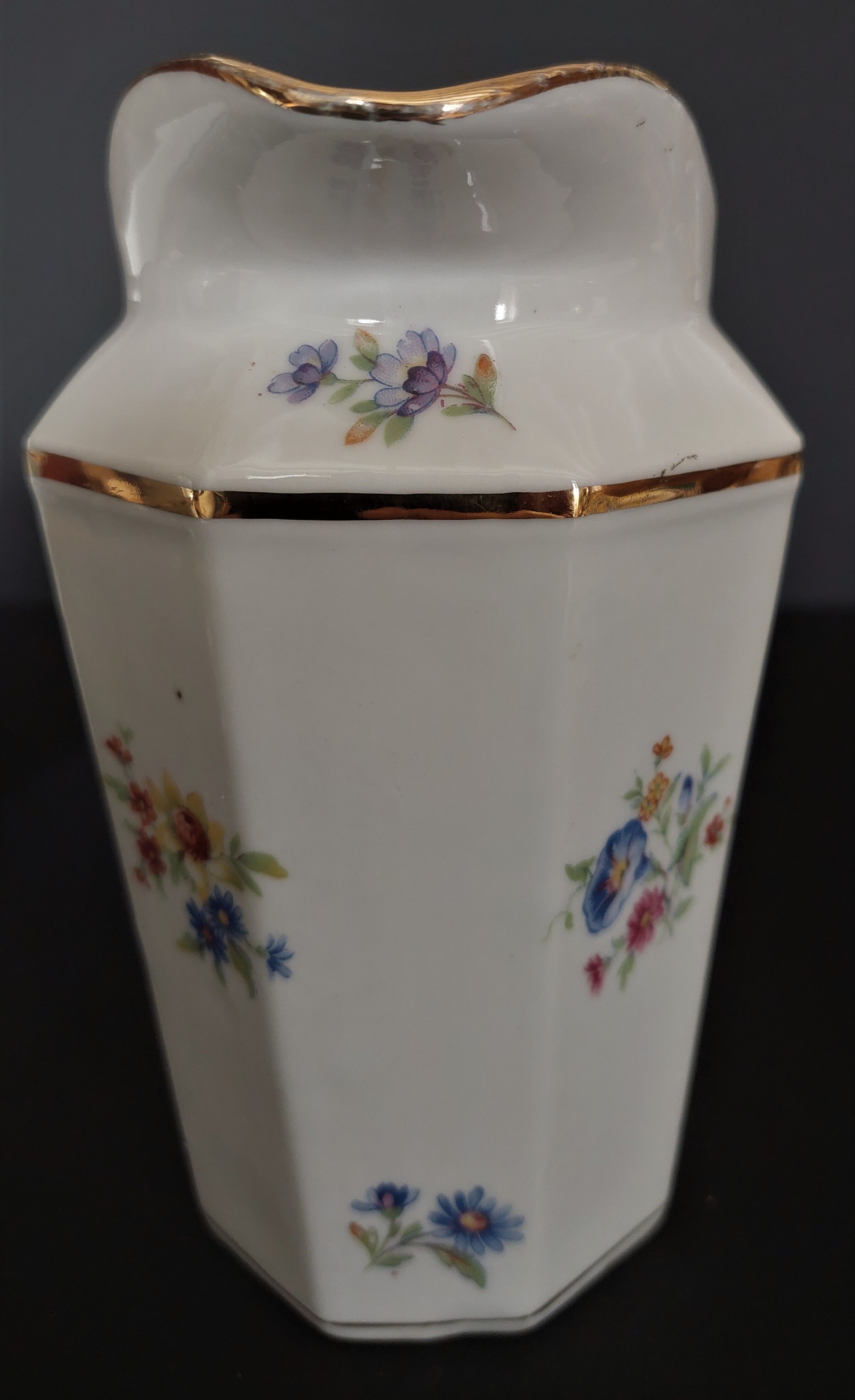 Tea set six cups Limoges porcelain floral decoration