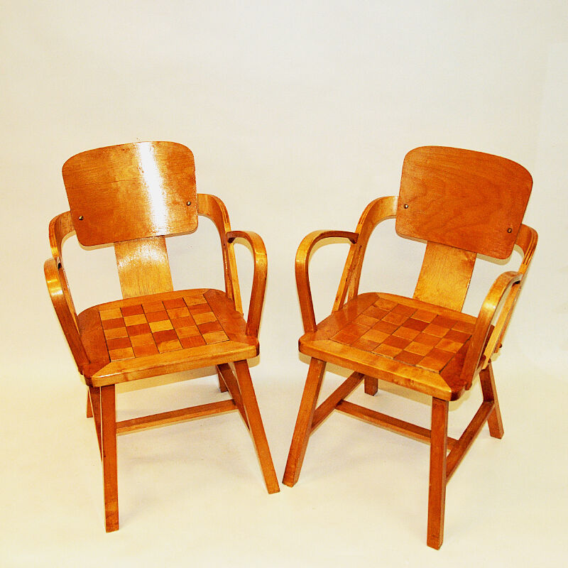 Pair of birch arm chairs by Per Aaslid Norway 1950s