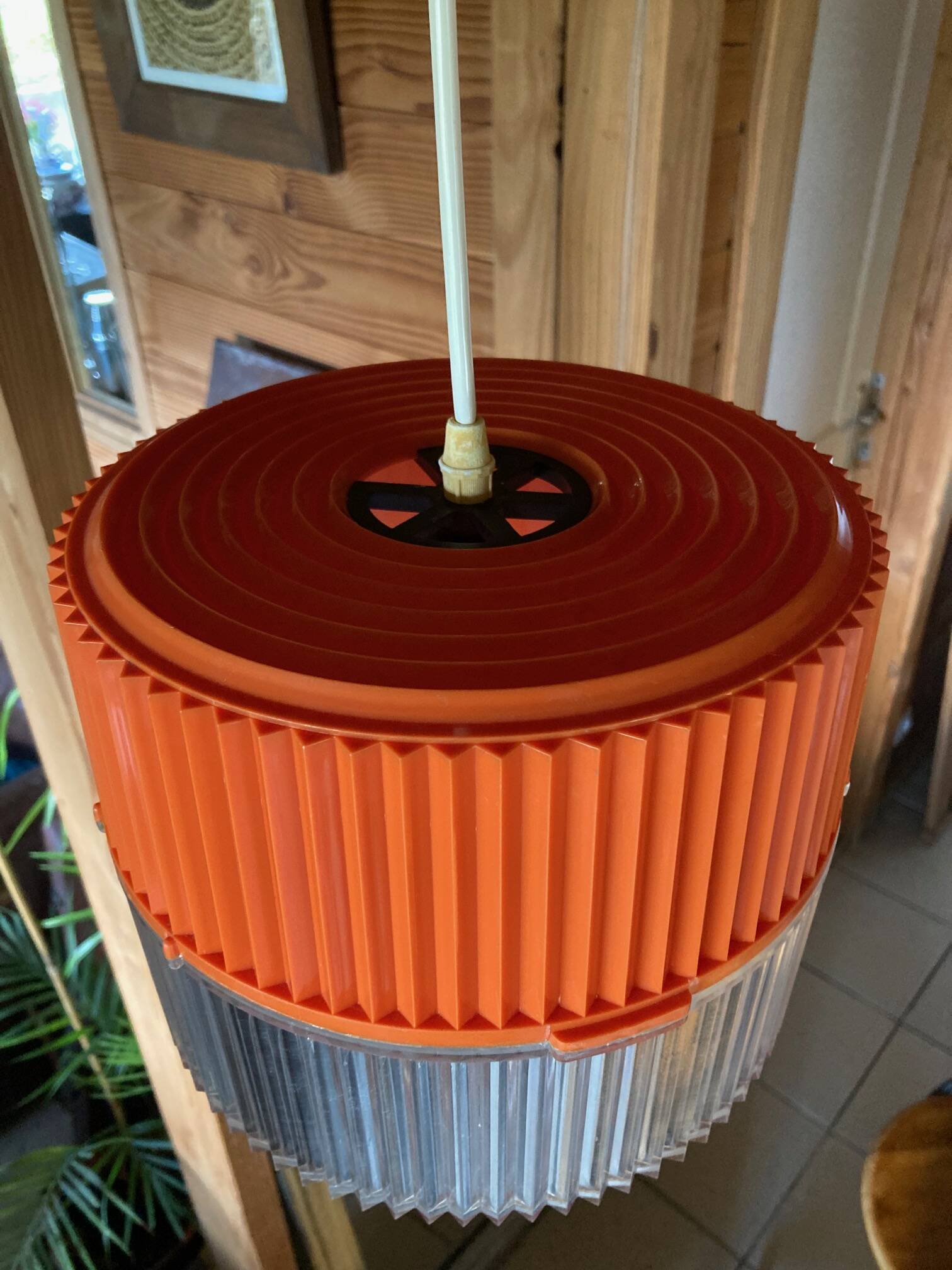 Vintage orange and transparent plastic pendant light
