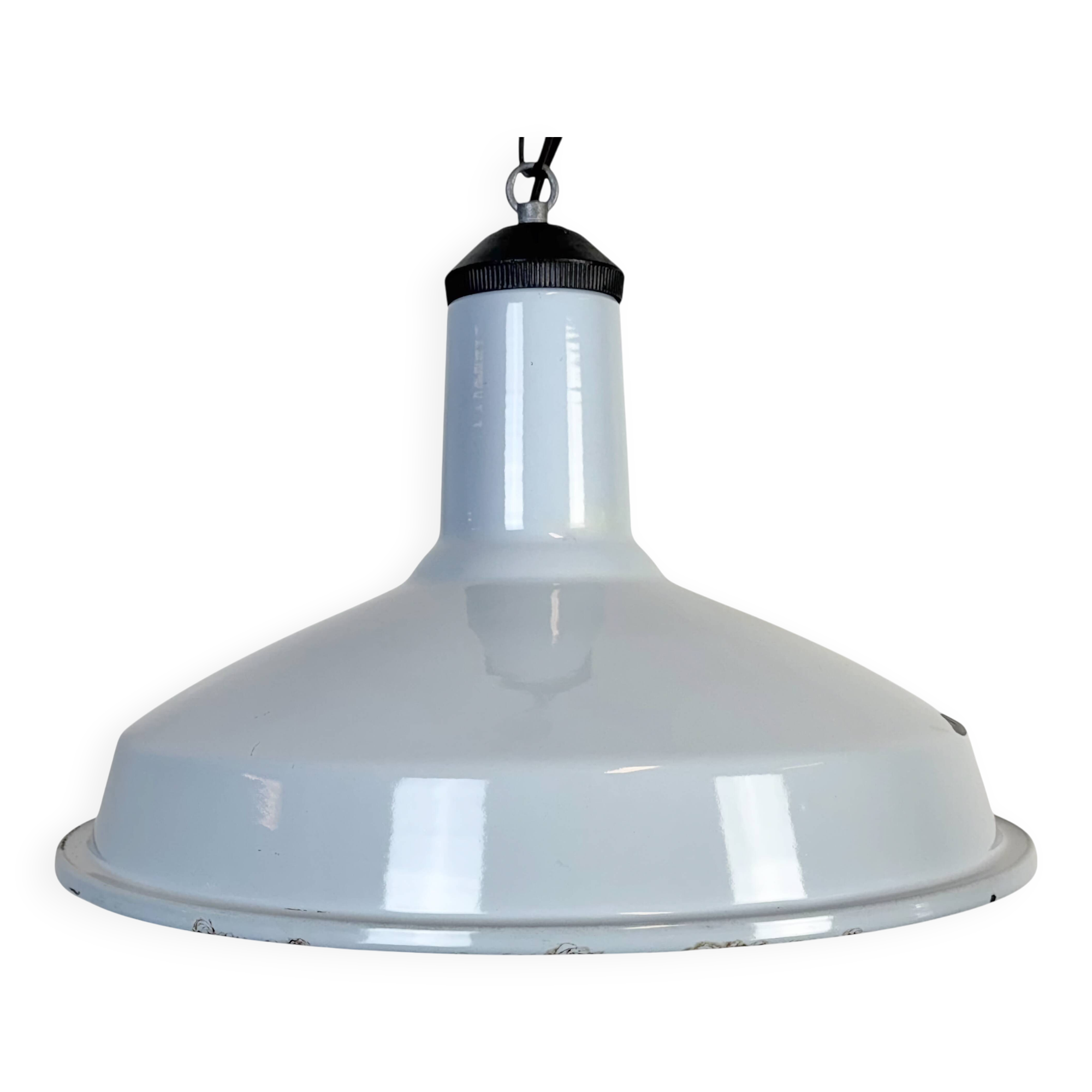 Industrial Light Blue Enamel Factory Pendant Lamp, 1960s
