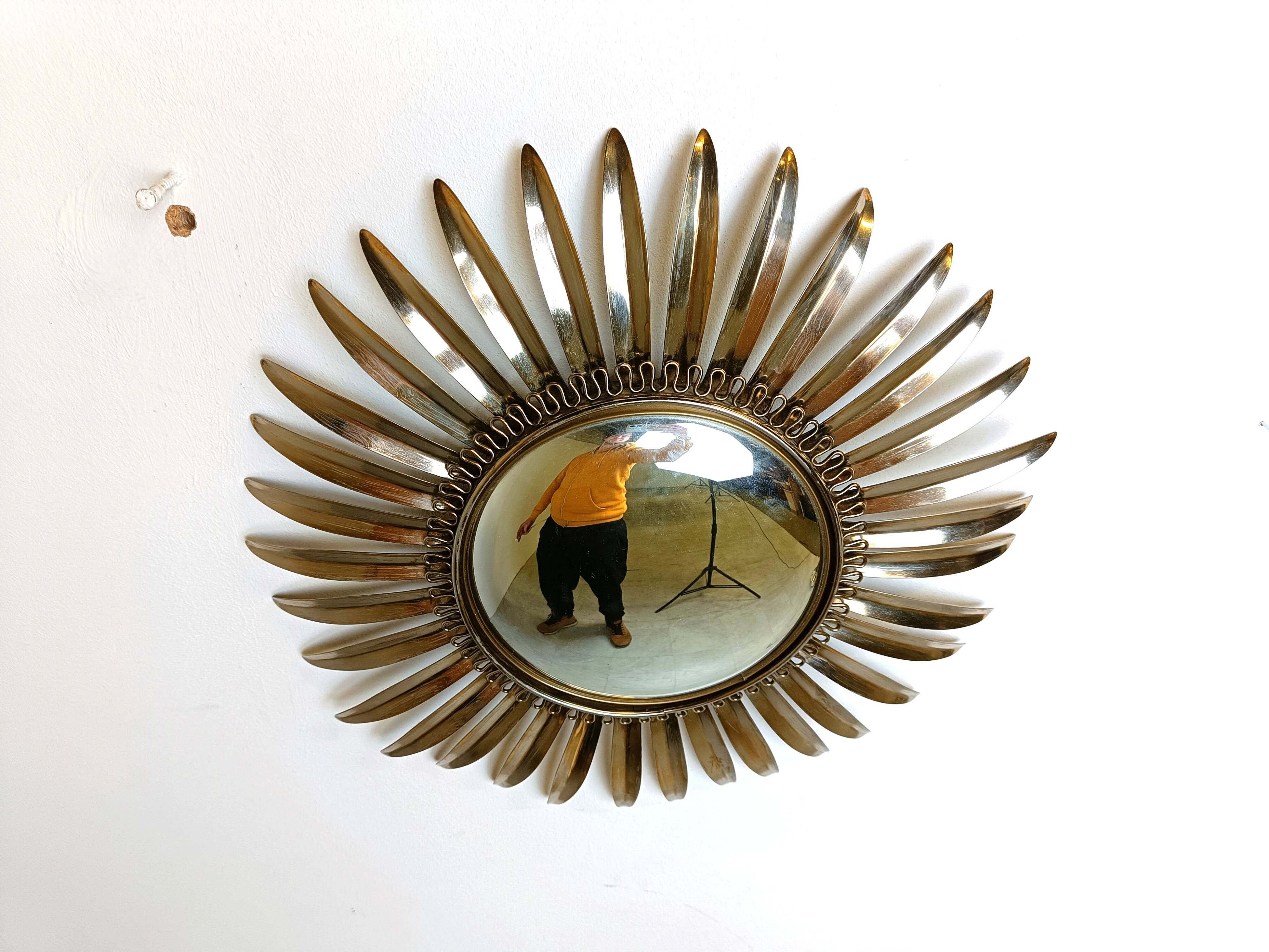 Vintage brass sunburst mirror, 1970s
