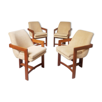 Set of 4 scandinavian T back 3 leg dining chairs