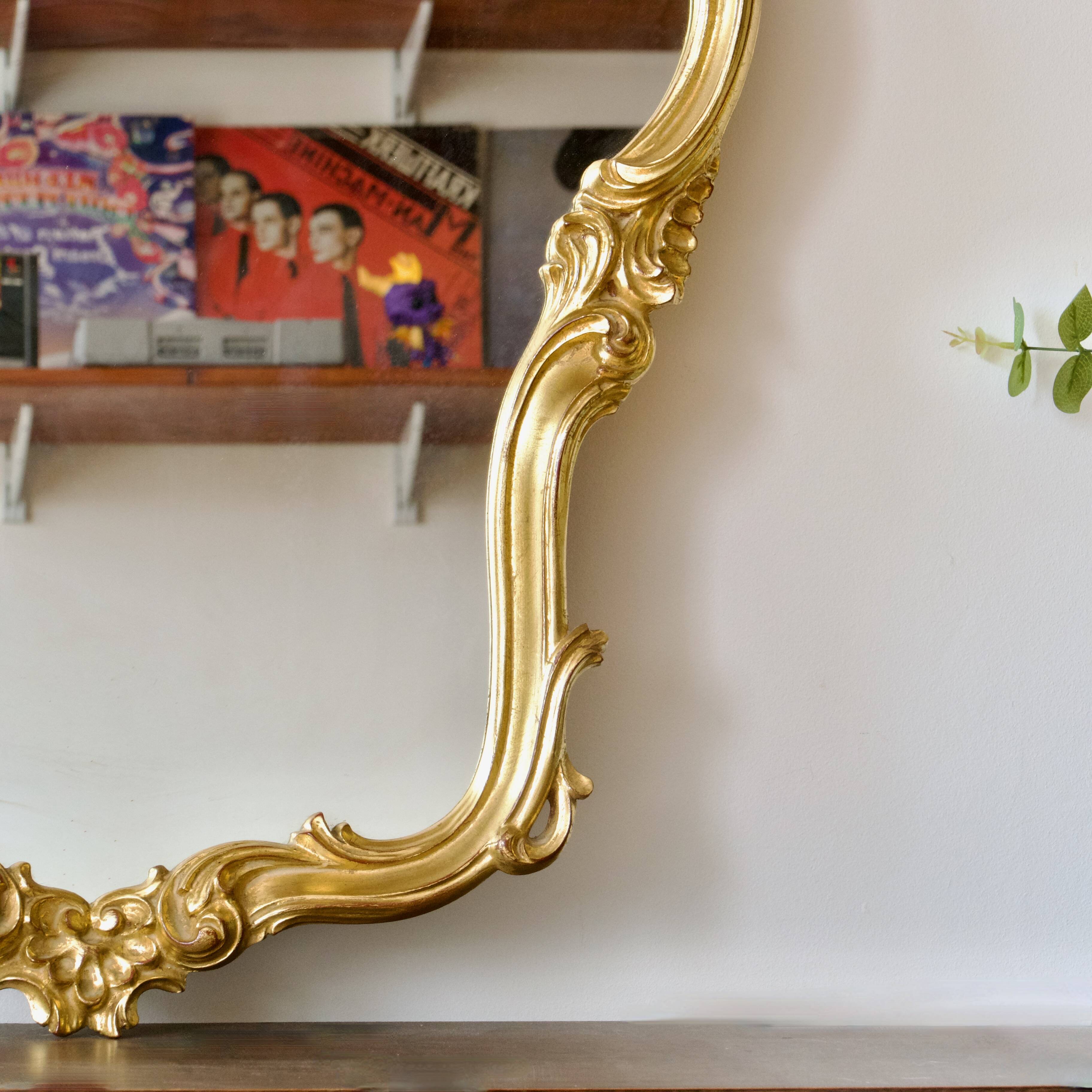 Very large gilded shell mirror Rocaille Louis XV