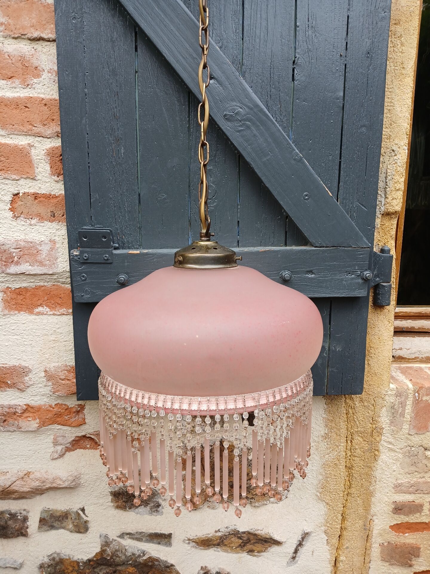 Suspension vintage en verre dépoli
