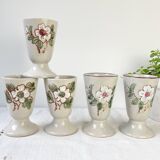 5 Mazagrans en grès vintage motif Fleuri Made in Corée 1980