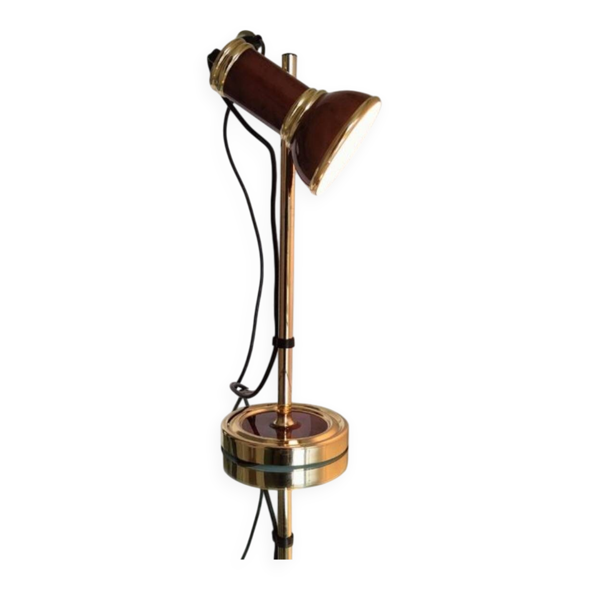 Vintage 1980s brass and imitation wood lamp