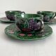 3 earthenware cups and saucers in barbotine fruit decor Salins vintage