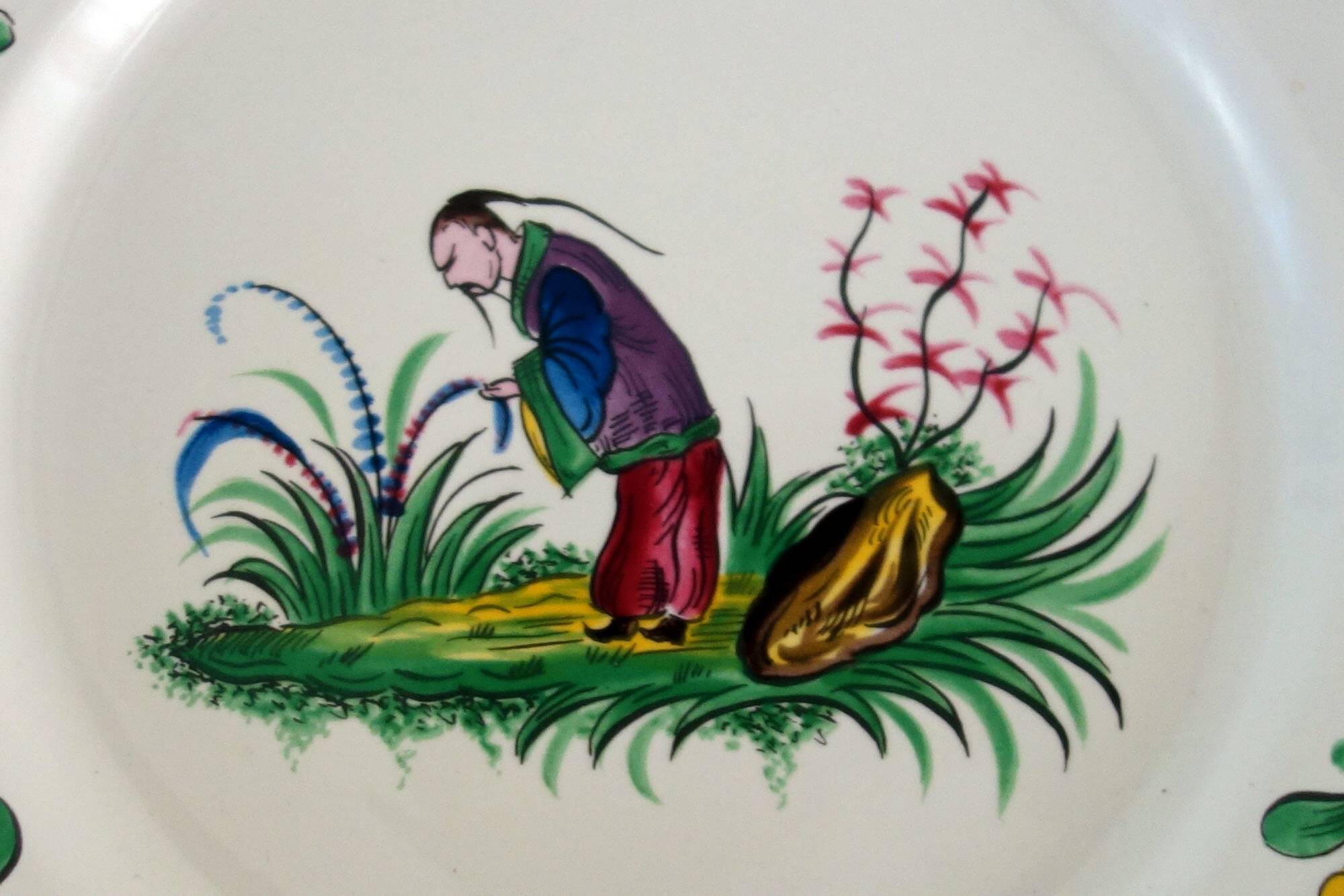 6 Saint Clément Luneville dessert plates with Chinese decoration