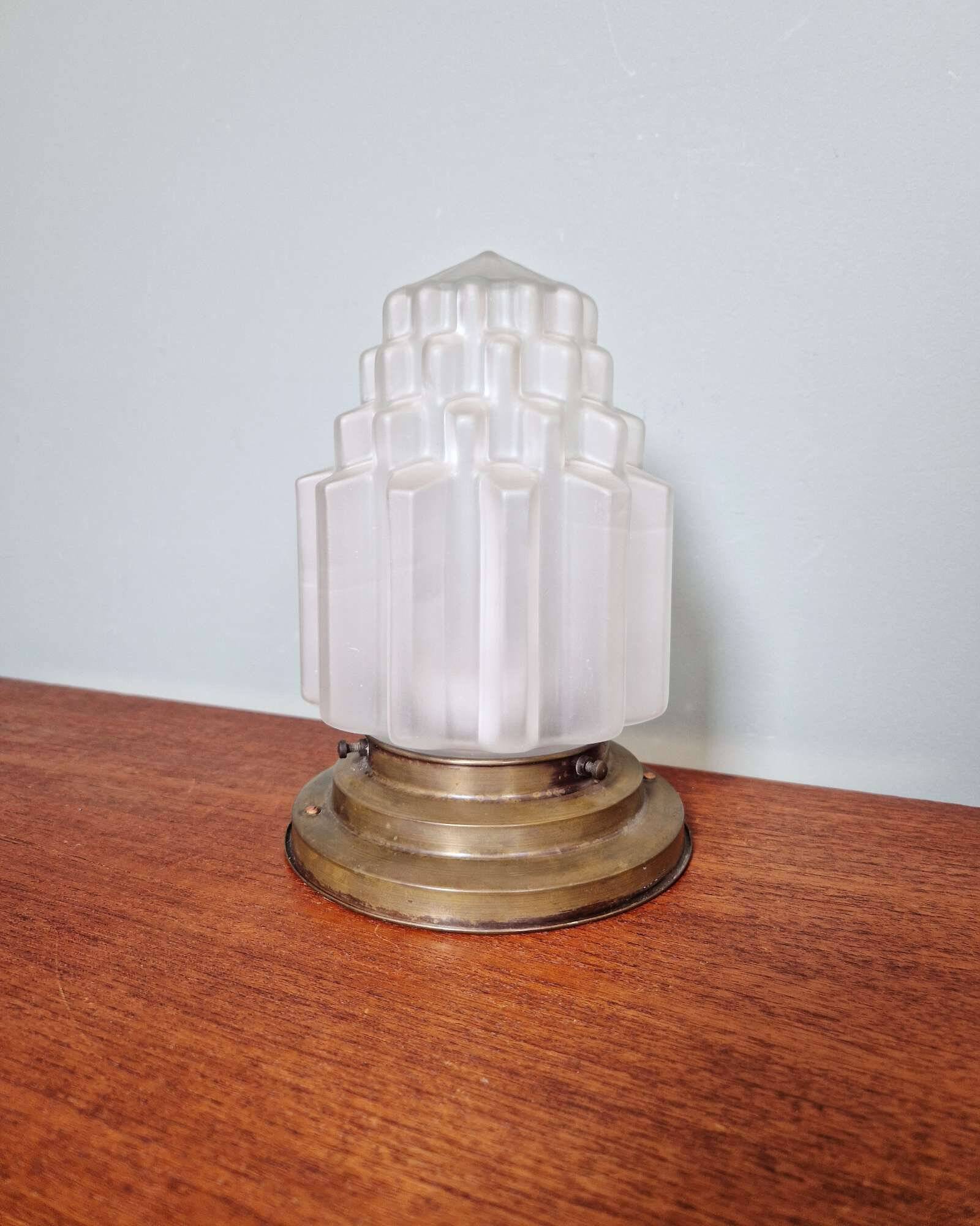 Art Deco skyscraper ceiling light in satin glass, 1930s