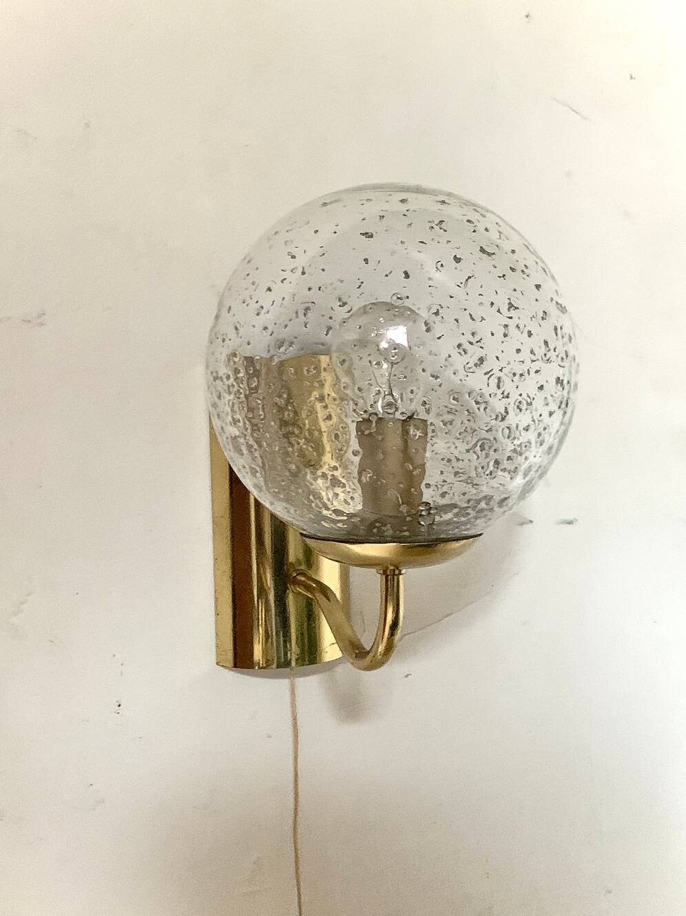 Pair of brass and glass wall sconces