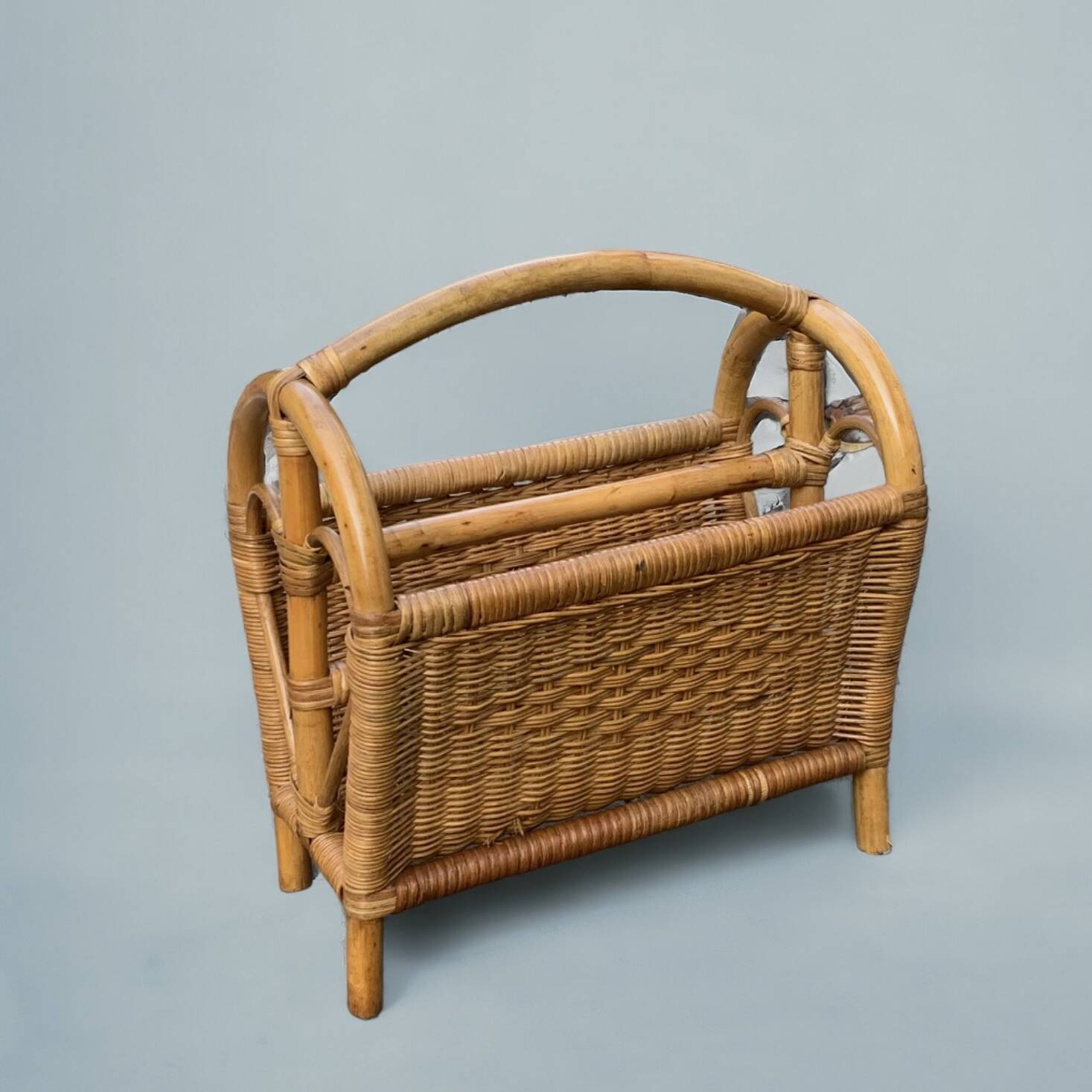 Vintage wicker and bamboo magazine rack