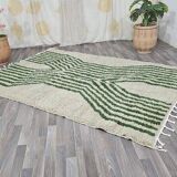 Tapis berbère fait main artisanale vert et blanc taille 150 x 250 cm