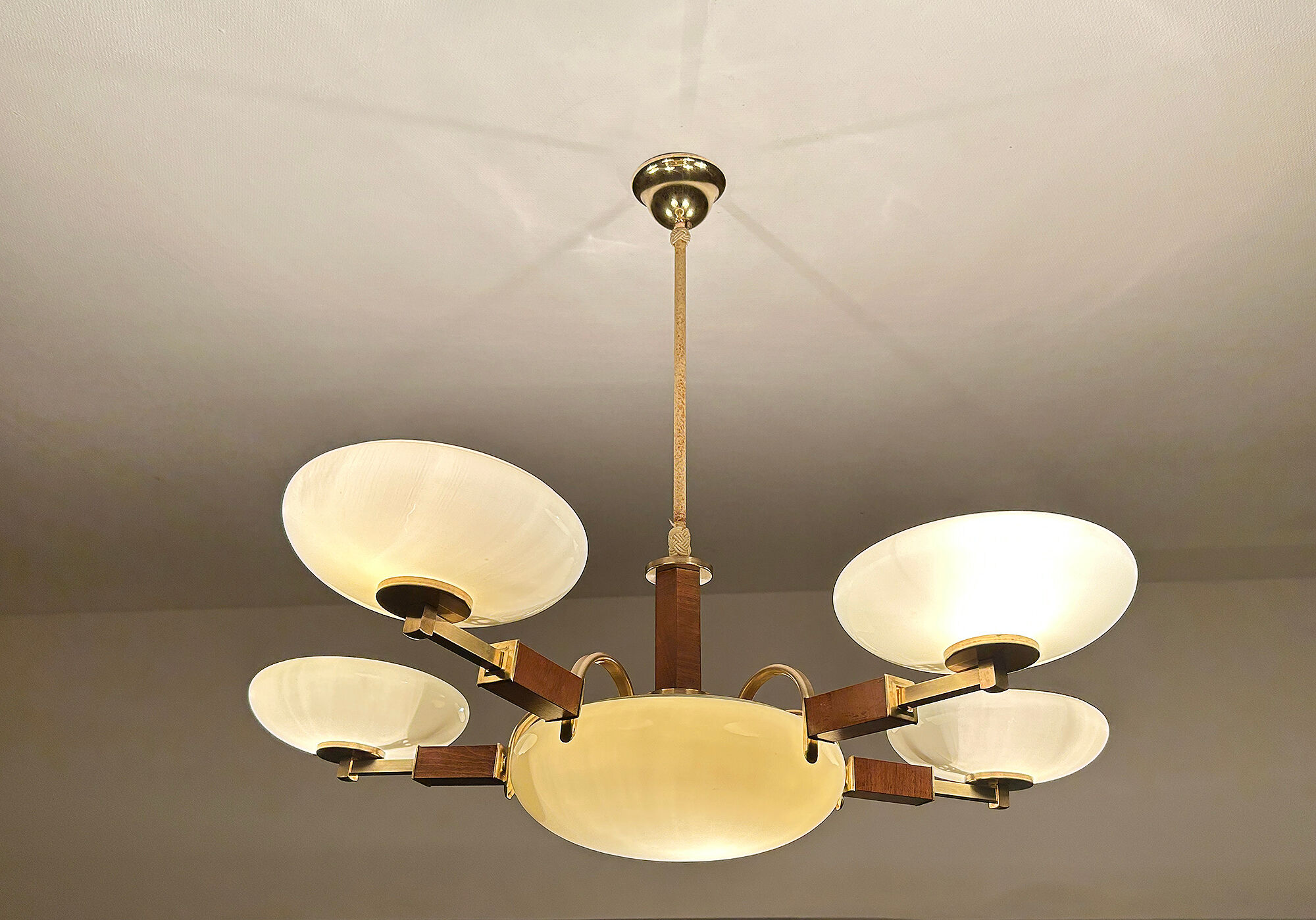 Art deco chandelier, glass, wood and glass, 30s