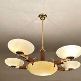 Art deco chandelier, glass, wood and glass, 30s