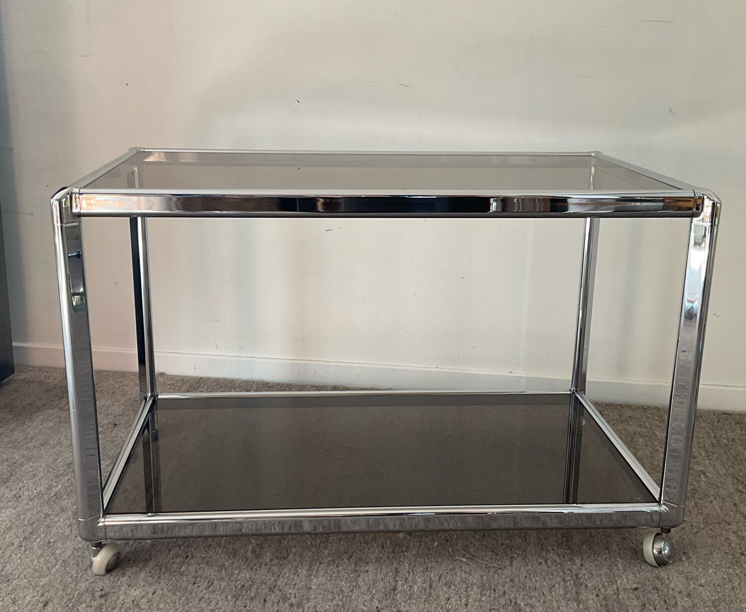 Vintage coffee table 70s chrome and smoked glass