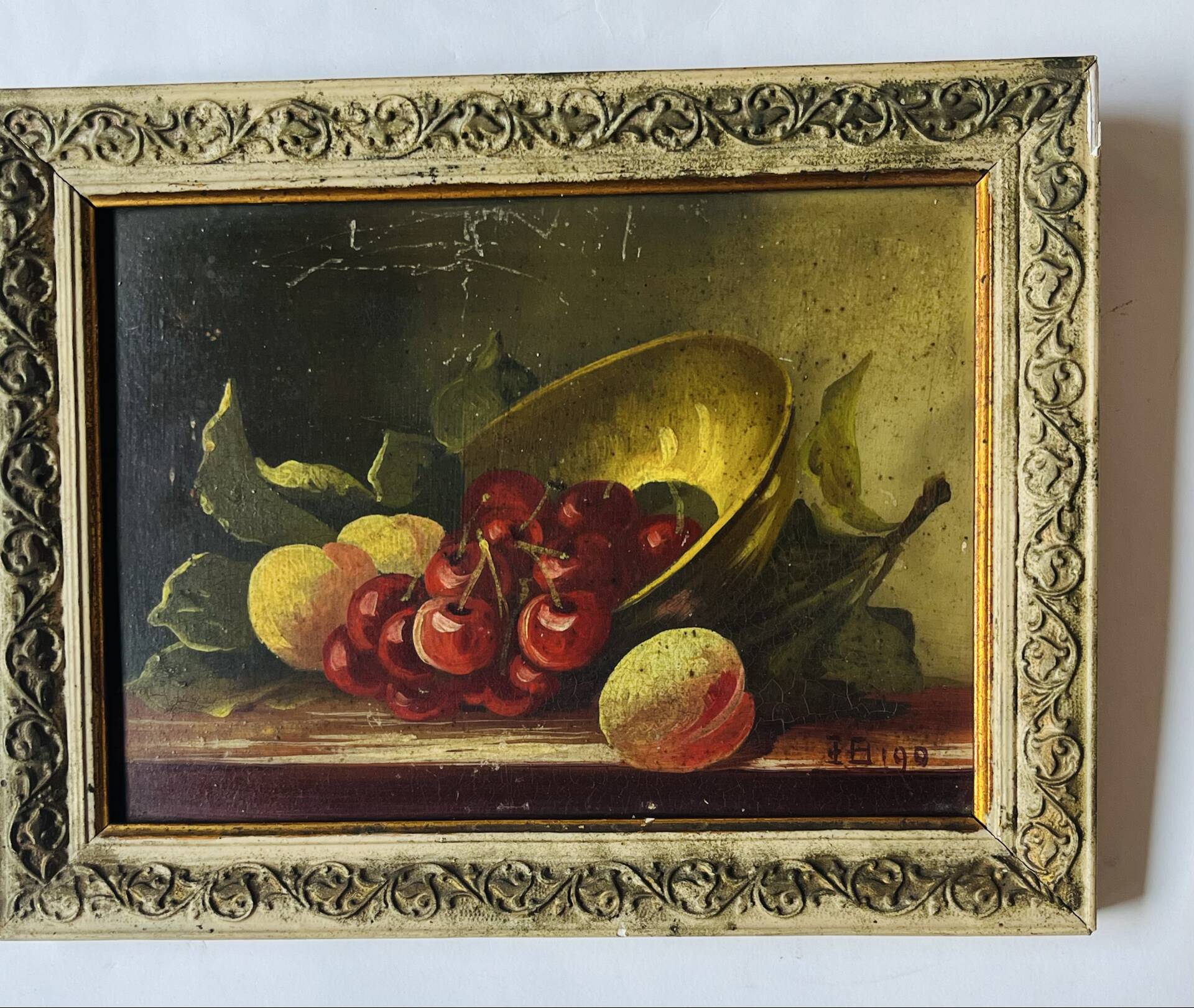 Pair of still life paintings with fruit, late 19th century.