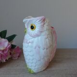 Pichet barbotine white and pink owl – Vintage Japanese, signed Fratelli Gia