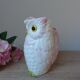 Pichet vintage en barbotine hibou blanc et rose, Japon signé Fratelli Gialletti