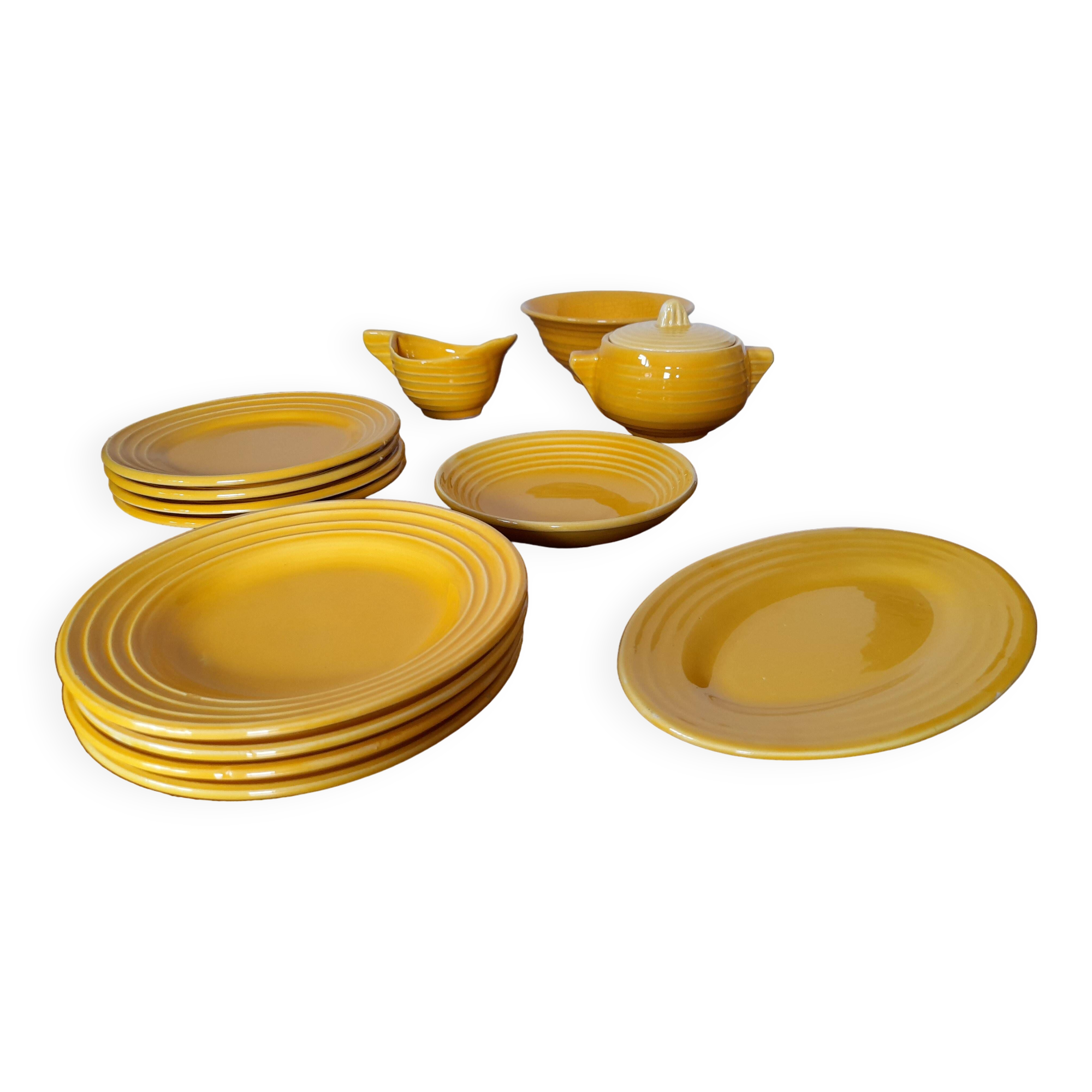 Antique yellow earthenware tea set