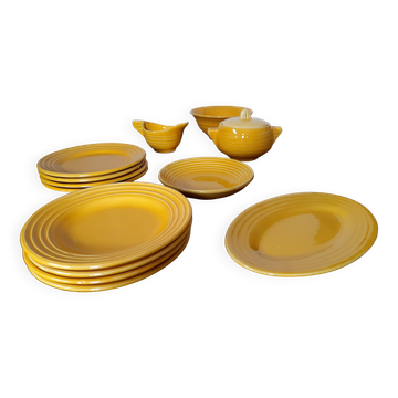 Antique yellow earthenware tea set