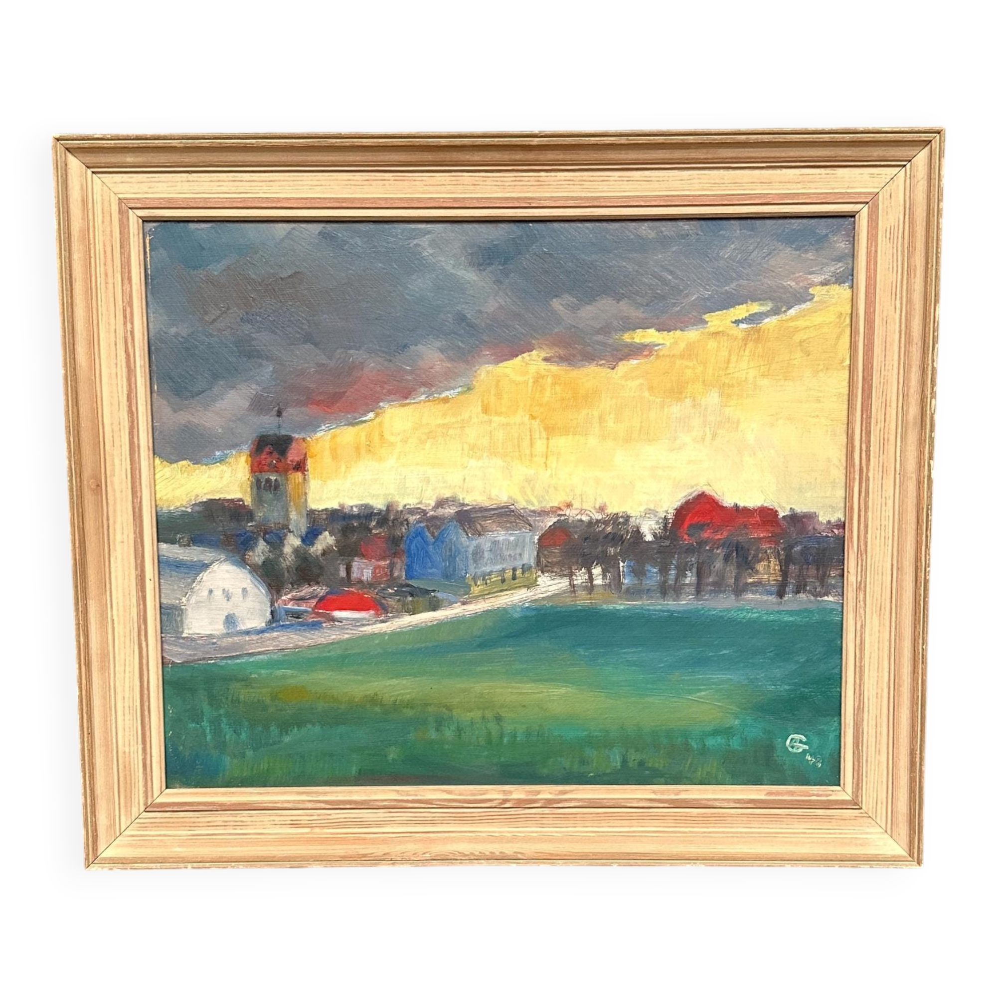 Original Swedish Oil On Panel – “Village” By A.G. – Dated 1948 – Vintage & Framed