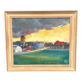 Original Swedish Oil On Panel – “Village” By A.G. – Dated 1948 – Vintage & Framed
