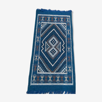 Tapis mergoum bleu fait main traditionnel 50x100