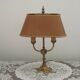 French Mid Century Brass Boulotte 2 Light Table Lamp Brown Shade