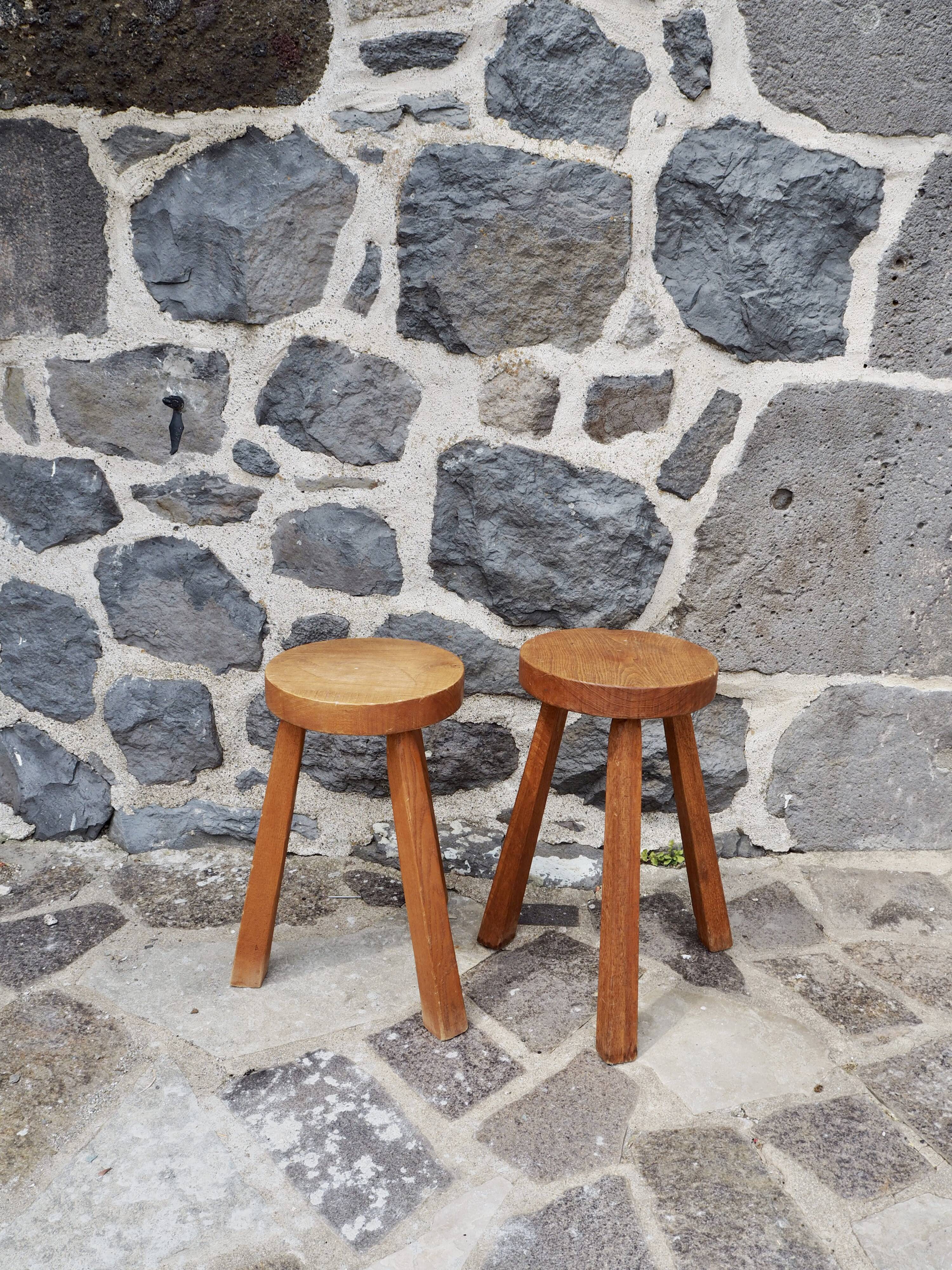 Pair of solid wood tripod stools