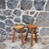Pair of solid wood tripod stools