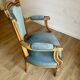 Pair of Louis XVI vintage cabriolet armchairs in duck blue velvet and wood.