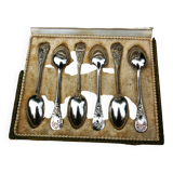 6 small spoons silver metal pink medallion