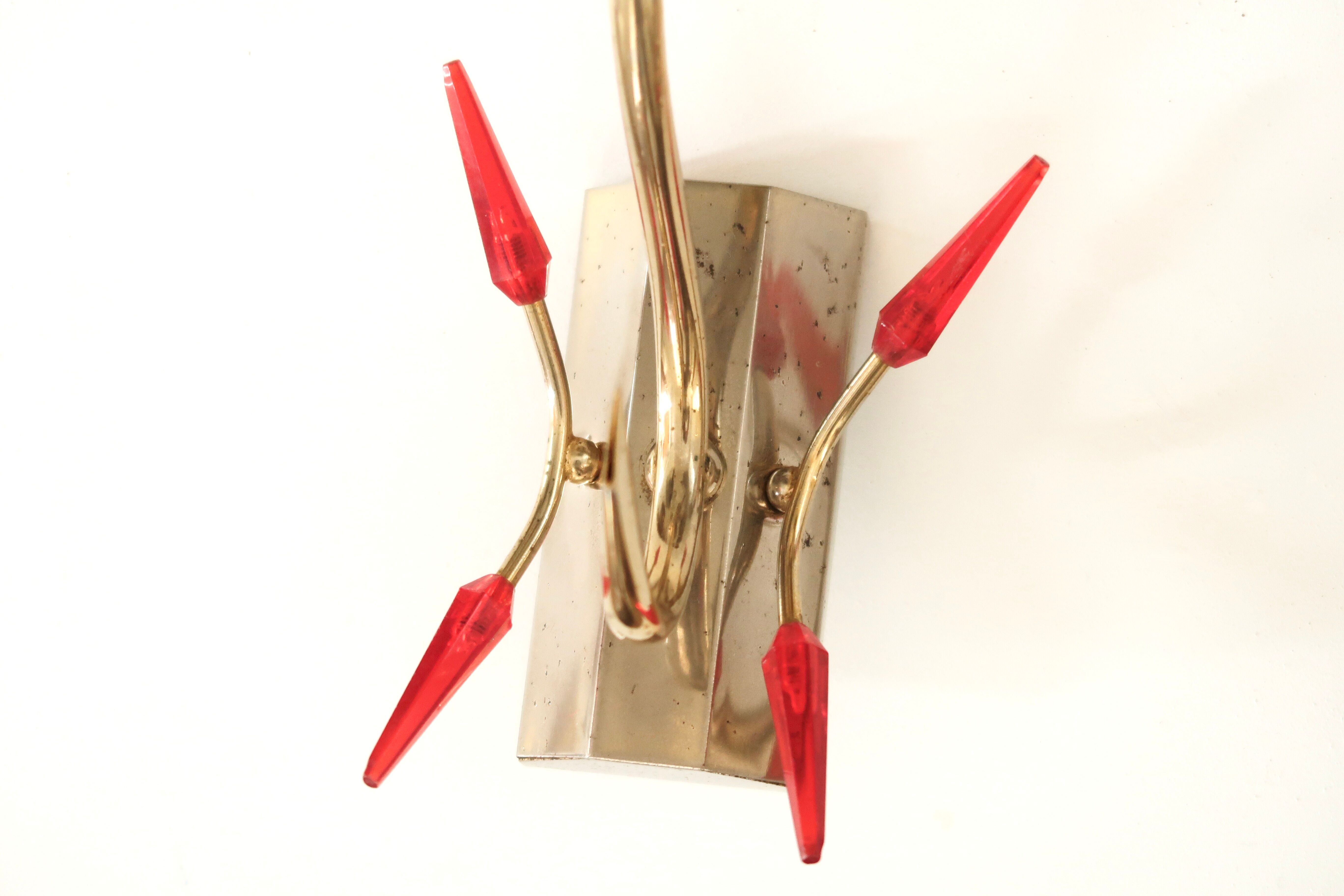 Pair of gold metal and glass sconces, 50s