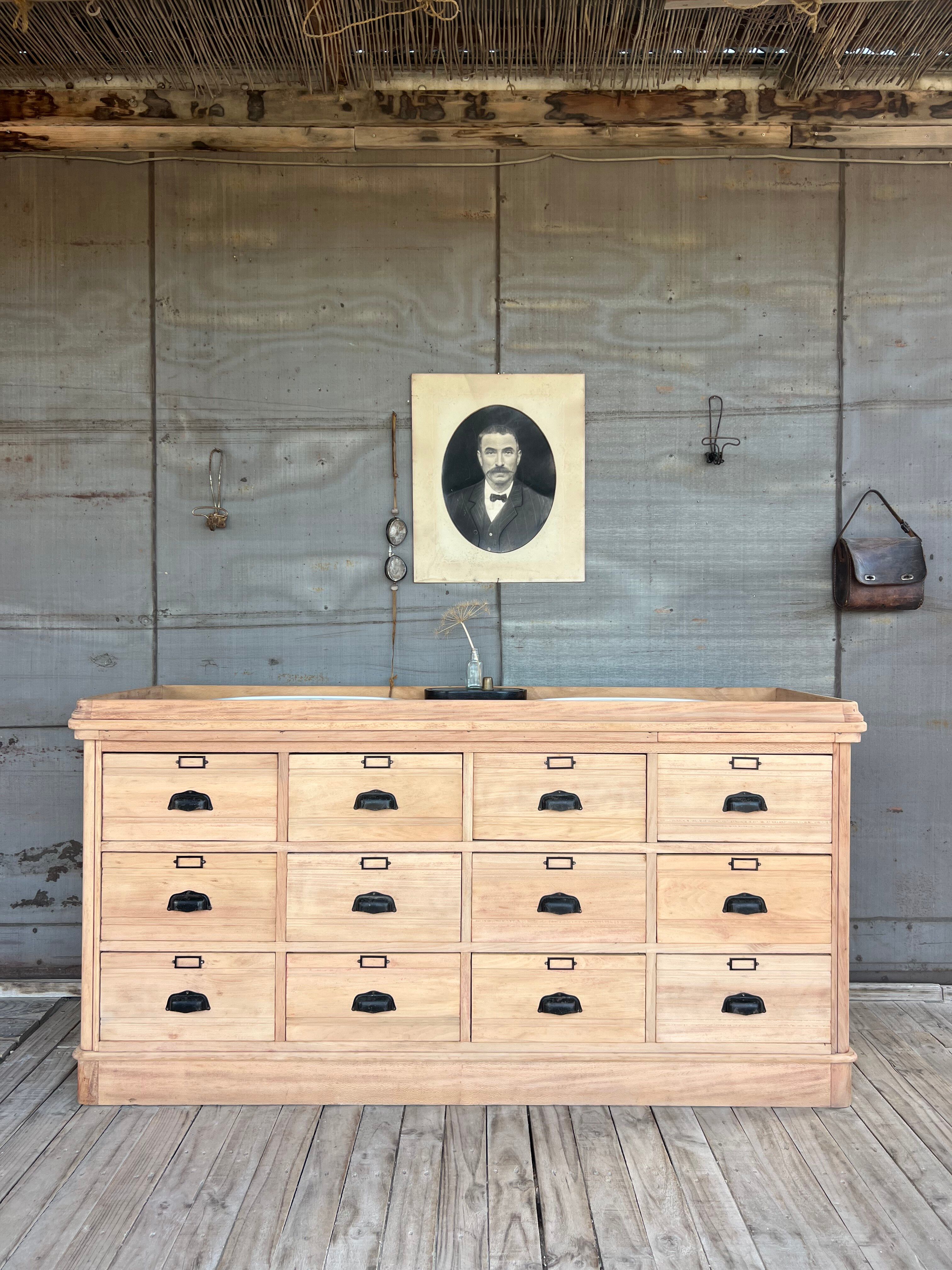 Furniture with 2 basins in raw wood