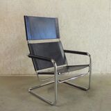 Tubular Lounge Armchair Model Rondo High with black leather by Heinrich Pfalzberger for Ag Wohnbarf