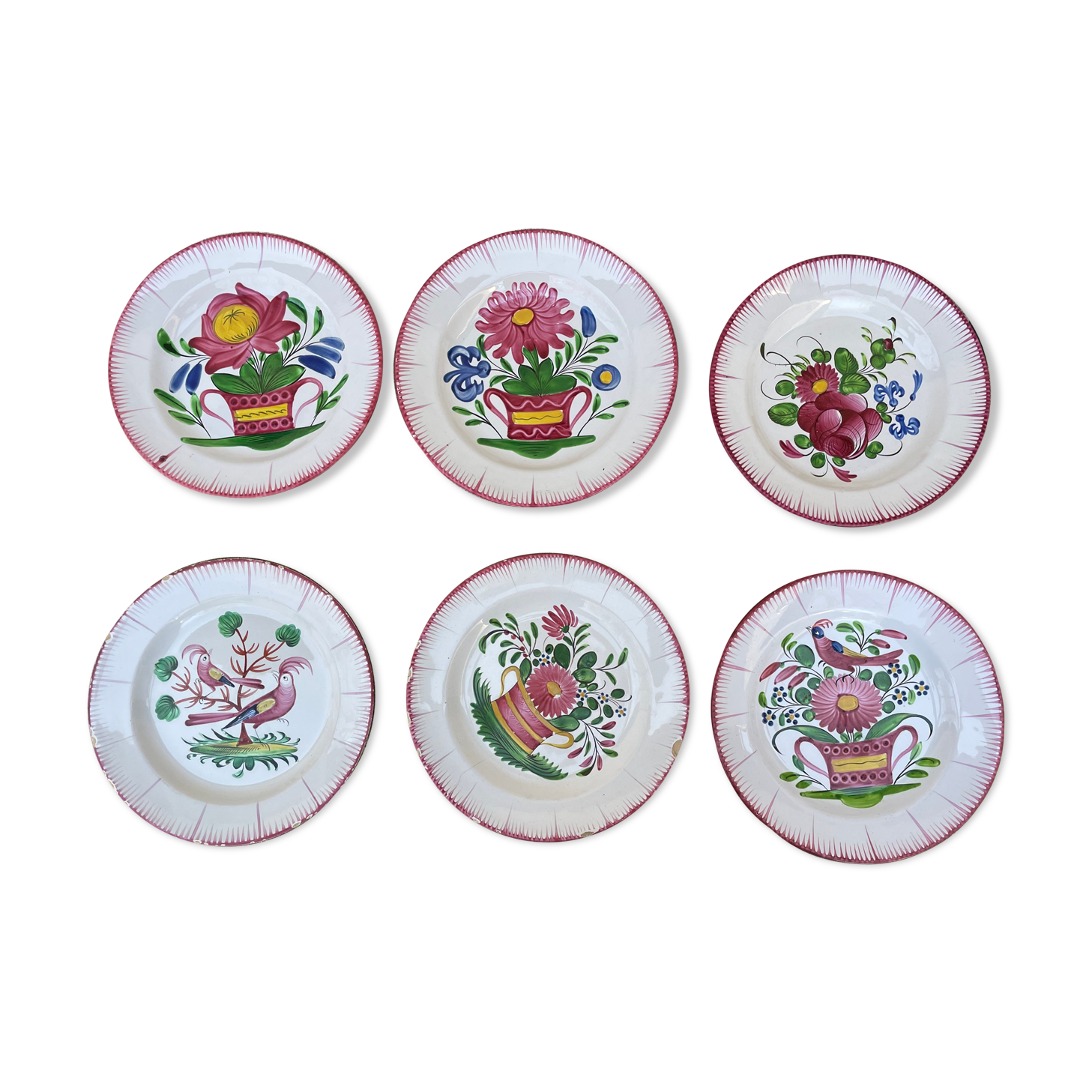 Lot de 6 assiettes anciennes à motif floral