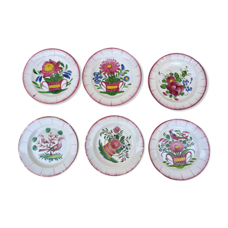 Set of 6 old plates with floral motif