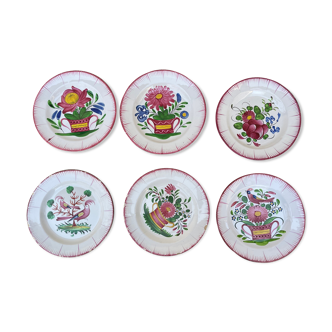 Lot de 6 assiettes anciennes à motif floral