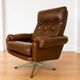 Vintage Danish mid-century brown leather swivel chair 1970s