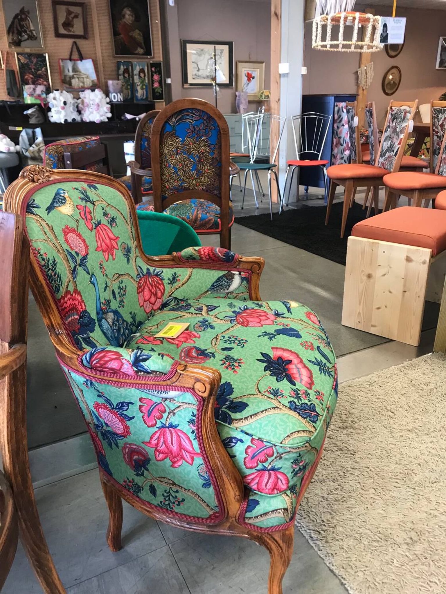 Louis XV style Bergère armchair with floral motifs