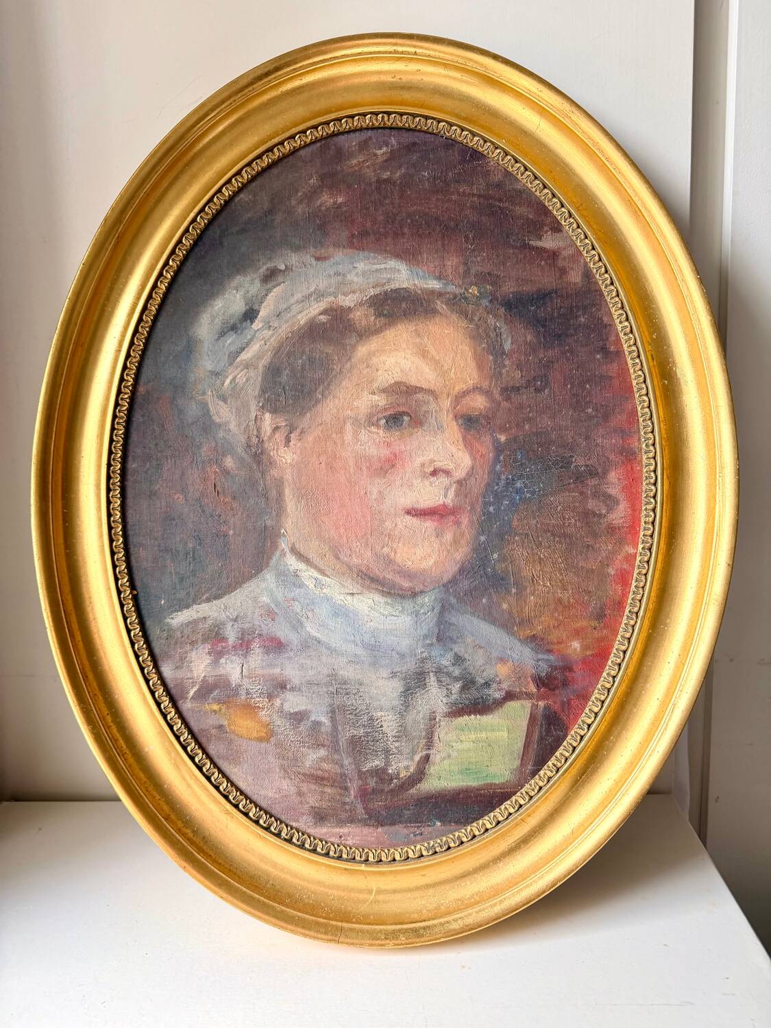 Antique Portrait Oil Painting With Wooden gilded frame 58cm x 45cm