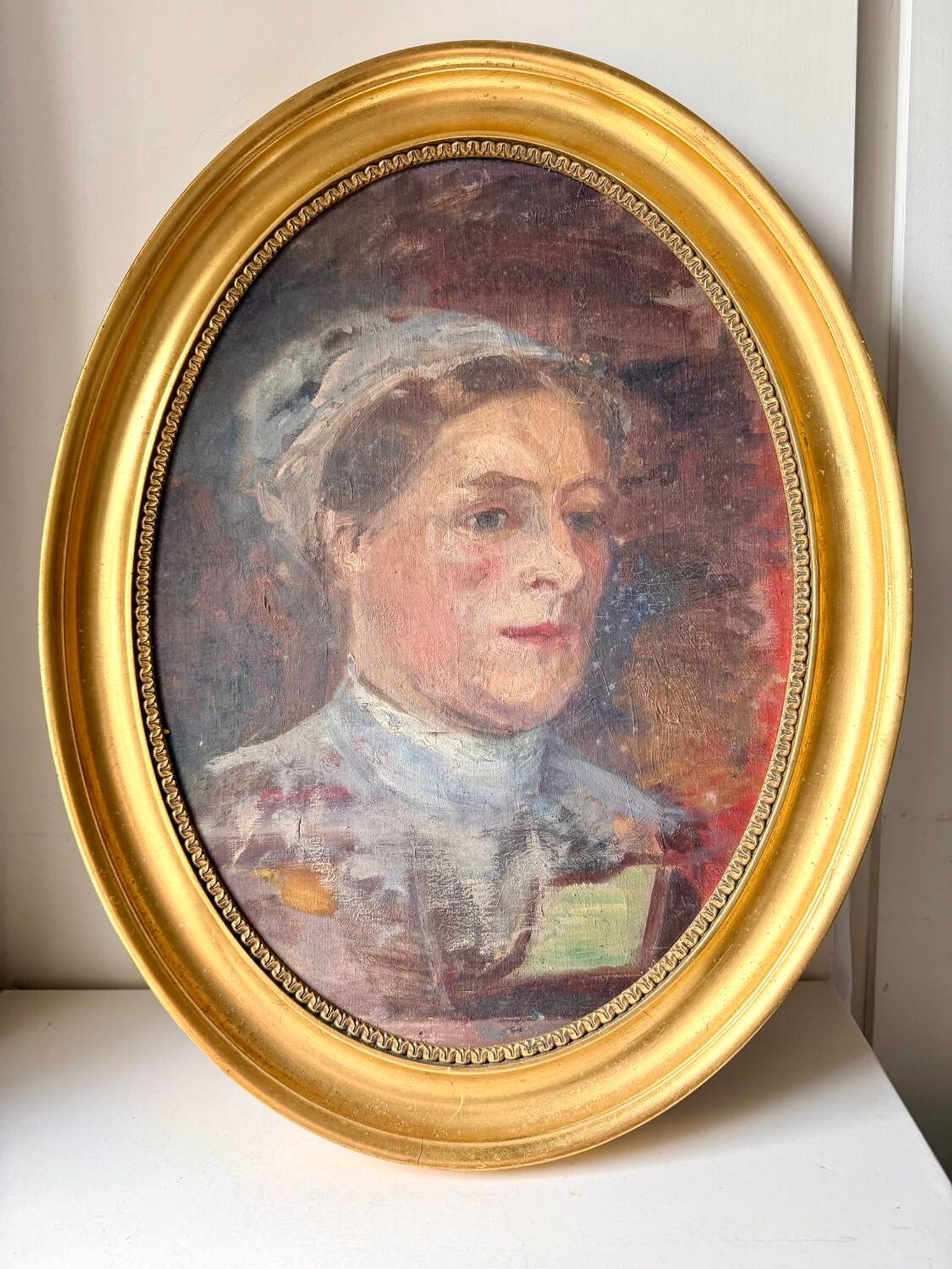 Antique Portrait Oil Painting With Wooden gilded frame 58cm x 45cm