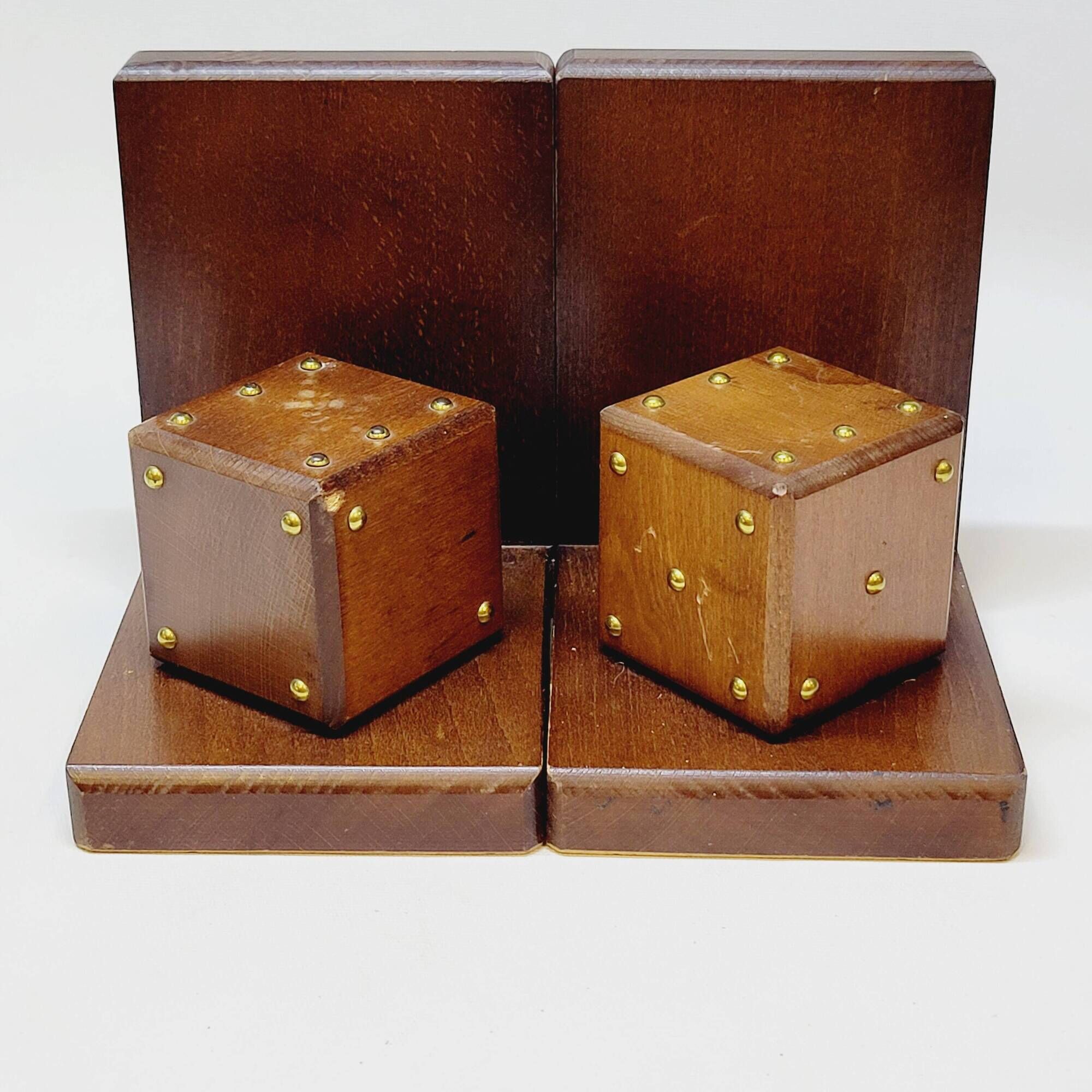 Pair of French Art Deco Wooden Bookends with Dice